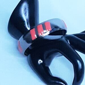 Chunky Gunmetal Bangle Bracelet Red Enamel Design